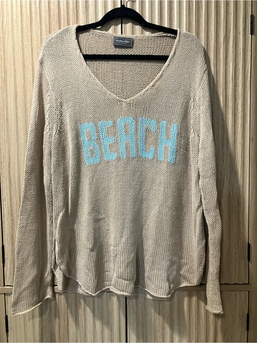 Wooden Ships Beige “BEACH” V-Neck Sweater